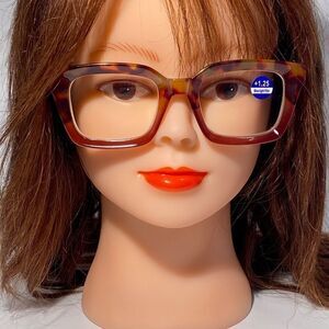 1186 Claudia 1.25 Tortoise Oversize Reading Glasses Square Concave NWT